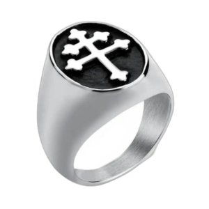 Bague Acier Inoxydable Face Ronde Croix De Lorraine - 57 Mm