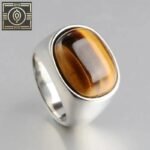 bague acier oeil de tigre le bijou ideal 54 4 mm argent ovale roas250 801 1