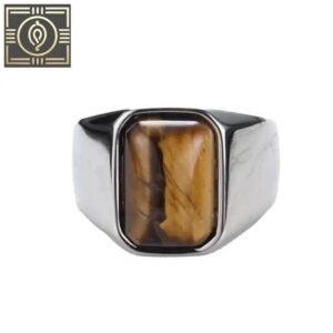 bague acier oeil de tigre le bijou ideal 54 4 mm argent rectangle roas250 173 1