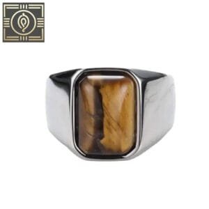 Bague Acier œil De Tigre: Le Bijou Idéal - 54.4 Mm / Argent Rectangle