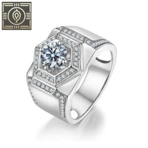 Bague Alliance Homme Haut De Gamme Avec Pierre Moissanite Synthétique - Or Blanc / 49.3 Mm