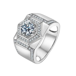 Bague Alliance Homme Haut De Gamme Avec Pierre Moissanite Synthétique - Or Blanc / 49.3 Mm