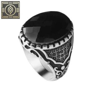 Bague Ancienne Argent Pierre Noire Ovale: élégance Classique - 56 Mm