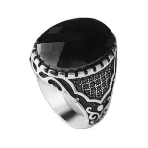 Bague Ancienne Argent Pierre Noire Ovale: élégance Classique - 56 Mm