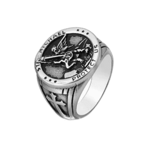 bague ange michael avec face ronde bijou protecteur en acier inoxydable argent 54 4 mm 552 1