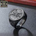 bague ange michael avec face ronde bijou protecteur en acier inoxydable noir 54 4 mm 229 1 1