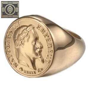 Bague Anneau En Acier Inoxydable Avec Pièce D’or De 10 Francs - 54mm