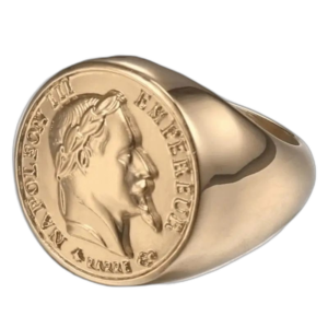 Bague Anneau En Acier Inoxydable Avec Pièce D’or De 10 Francs - 54mm