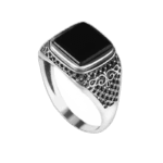 Bague Argent Avec Pierre Noire: élégance Masculine - 68 Mm
