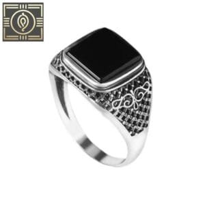 Bague Argent Avec Pierre Noire: élégance Masculine - 68 Mm