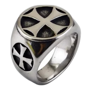 Bague Argent Homme Croix Des Templiers - 59.5 Mm