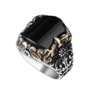 Bague Argent Onyx Vintage: élégance Intemporelle - 70 Mm