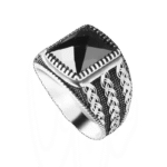 Bague Argent Pierre Noire Carrée: élégance Audacieuse