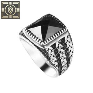 Bague Argent Pierre Noire Carrée: élégance Audacieuse - 56 Mm