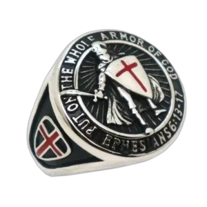 Bague Chevalier Templier En Acier Avec Face Ronde - 54 Mm