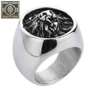 Bague Chevalière Acier Inoxydable Gravure Tête De Lion - 54.5 Mm / Argent