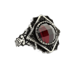 Bague Chevalière Argent 925 Avec Zircon Coloré - Rouge Foncé / 55 Mm