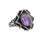 Bague Chevalière Argent 925 Avec Zircon Coloré - Violet Foncé / 55 Mm