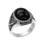 Bague Chevalière Argent Avec Pierre D’onyx Noir Ovale