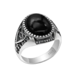 Bague Chevalière Argent Avec Pierre D’onyx Noir Ovale - 51.9 Mm / Noir