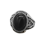 Bague Chevalière Argent Avec Pierre D’onyx Noir Ovale