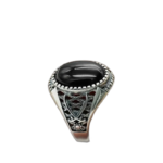 Bague Chevalière Argent Avec Pierre D’onyx Noir Ovale