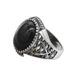 Bague Chevalière Argent Avec Pierre D’onyx Noir Ovale