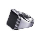 Bague Chevalière Argent Massif Avec Pierre D’onyx Noir