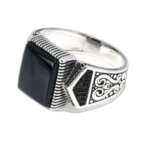 bague chevaliere argent pierre carree donyx 54 4 mm noir roas300 565 1