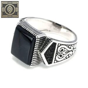 Bague Chevalière Argent Pierre Carrée D’onyx - 54.4 Mm / Noir