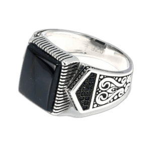 Bague Chevalière Argent Pierre Carrée D’onyx - 54.4 Mm / Noir