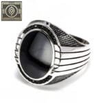 Bague Chevalière Argent Pierre Noir Ovale - Noir / 54.4 Mm