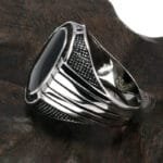 Bague Chevalière Argent Pierre Noir Ovale