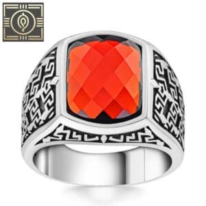 Bague Chevalière Argent Pierre Rouge: Luxe Et élégance Assurés - 55 Mm