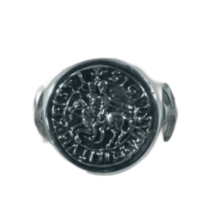 Bague Chevalière Argent Rhodié Face Ronde - Chevalier Templier 1 Bague Chevalière Argent Rhodié Face Ronde - Chevalier Templier - 54.4 Mm