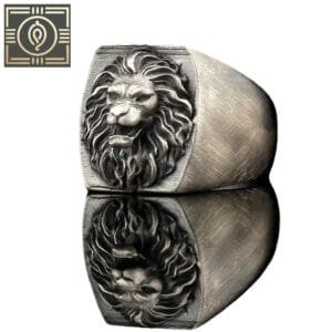 Bague Chevalière Argent Sterling Avec Gravure Lion - 52 Mm