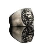 Bague Chevalière Argent Sterling Avec Gravure Lion