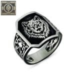 Bague Chevalière Argent Sterling Tête De Loup Octogonale - 55 Mm