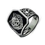 Bague Chevalière Argent Sterling Tête De Loup Octogonale