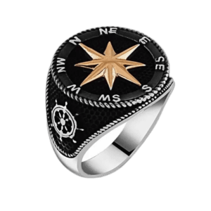 Bague Chevalière Avec Face Ronde Boussole - 65 Mm