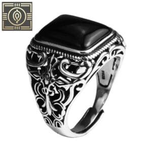 Bague Chevalière Carrée D’onyx Noire Ravissante - Redimensionnable