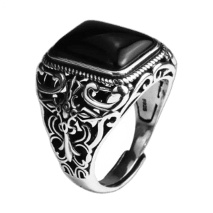 Bague Chevalière Carrée D’onyx Noire Ravissante - Redimensionnable