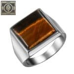 Bague Chevalière Carrée D’une Pierre Semi-précieuse - Symbole De Force Et De Puissance - 56.8 Mm / Argent