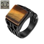 Bague Chevalière Carrée D’une Pierre Semi-précieuse - Symbole De Force Et De Puissance - 62.2 Mm / Noir