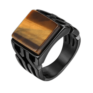 Bague Chevalière Carrée D’une Pierre Semi-précieuse - Symbole De Force Et De Puissance - 62.2 Mm / Noir