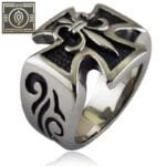 Bague Chevalière Croix à Fleur: Bijou Héraldique En Acier Inoxydable - 54.4mm