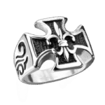 bague chevaliere croix a fleur bijou heraldique en acier inoxydable roas300 377 1
