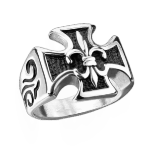 bague chevaliere croix a fleur bijou heraldique en acier inoxydable roas300 377 1