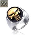 Bague Chevalière En Acier Inoxydable Avec Symbole Du Punisher: 5 Variantes - Tête Dorée / 54.4 Mm