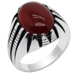Bague Chevalière En Argent Avec Agate Rouge Naturelle